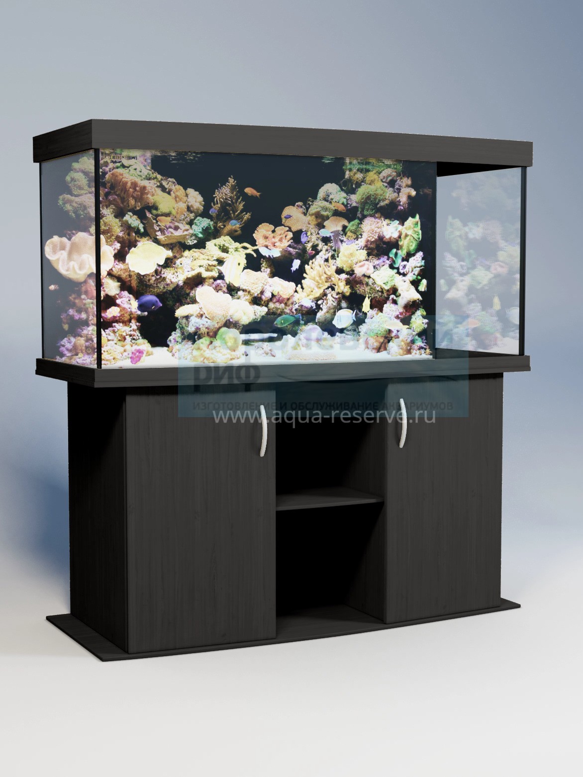 Панорамный аквариум с тумбой 300 литров